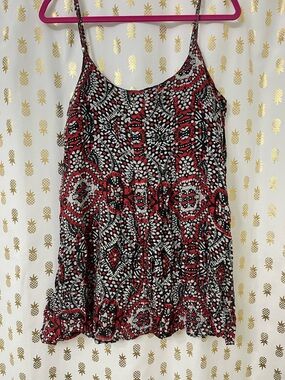 Volcom Red Black White Printed Spaghetti Strap Camisole